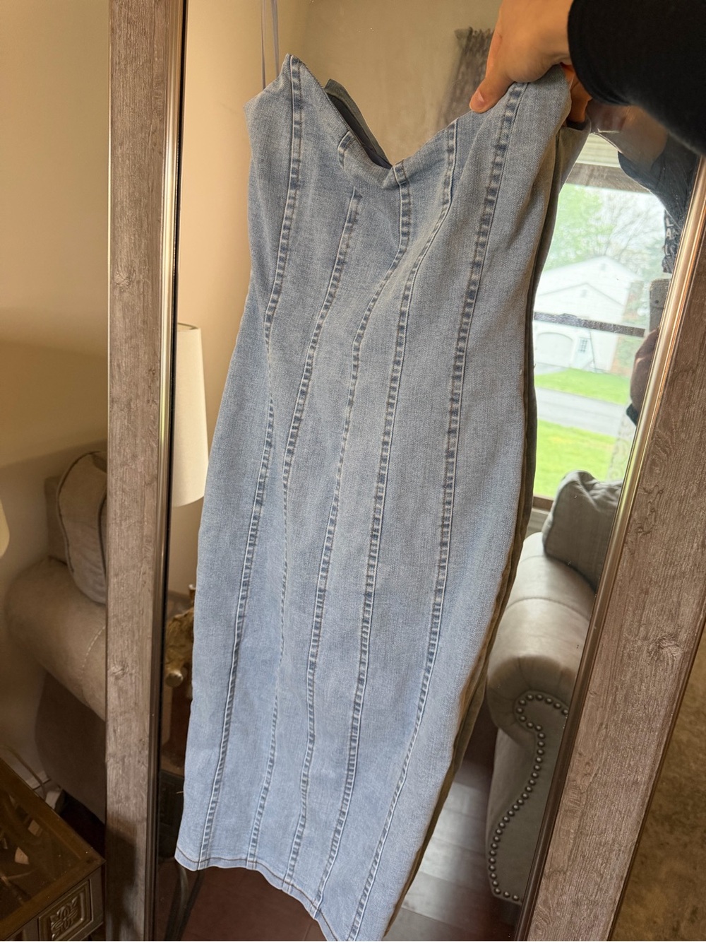 Light Blue Denim Bodycon Midi Skirt